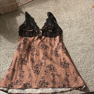 Free People Black Lace & Brown Leopard-Print Slip Dress